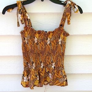 RACHEL ZOE RUCHED SMOCKED STRAP FLORAL TOP